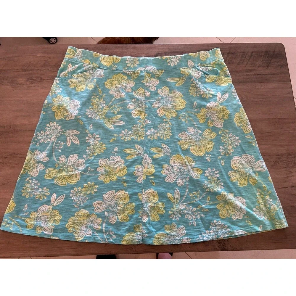 J .Jill  Aqua Turquoise Floral Organic Cotton Aline Resort Skirt Size L